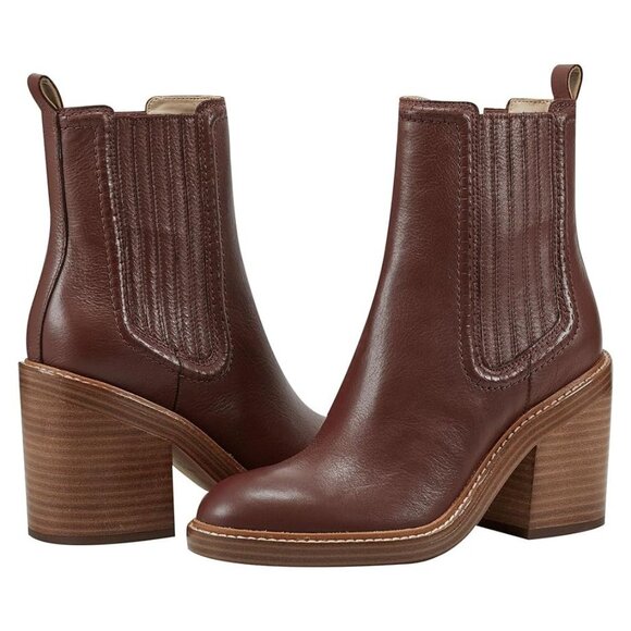 Marc Fisher LTD Shoes Halida Dark Natural Leather Heeled Chelsea Ankle Boots